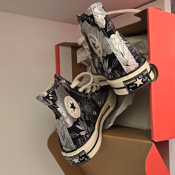 New Converse Chuck 70 Hi Tops Womens Size 5.5 Shoes Floral Silver-Black - Picture 6 of 10